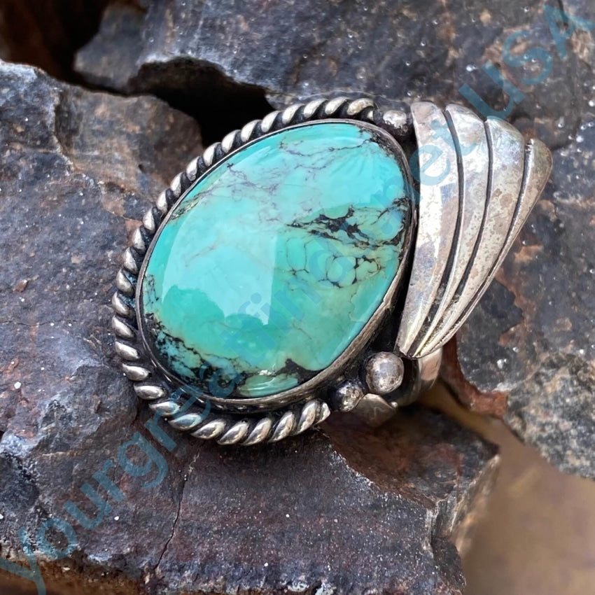 Vintage Navajo Stormy Mountain Turquoise Ring Size 6 3/4