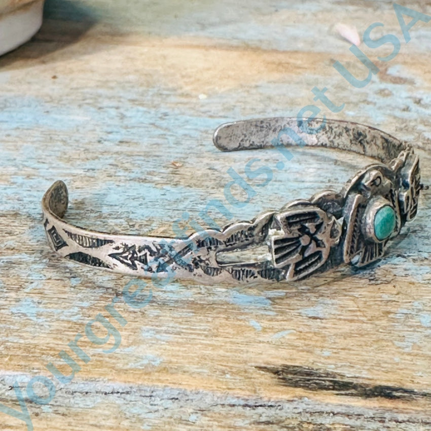 Vintage Navajo Triple Thunderbird Friendship Bracelet Sterling Turquoise