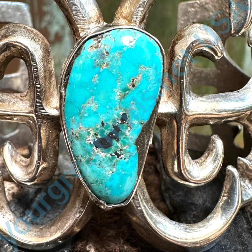 Vintage Navajo Tufa Cast Sterling Silver & Turquoise Cuff Bracelet Bracelet