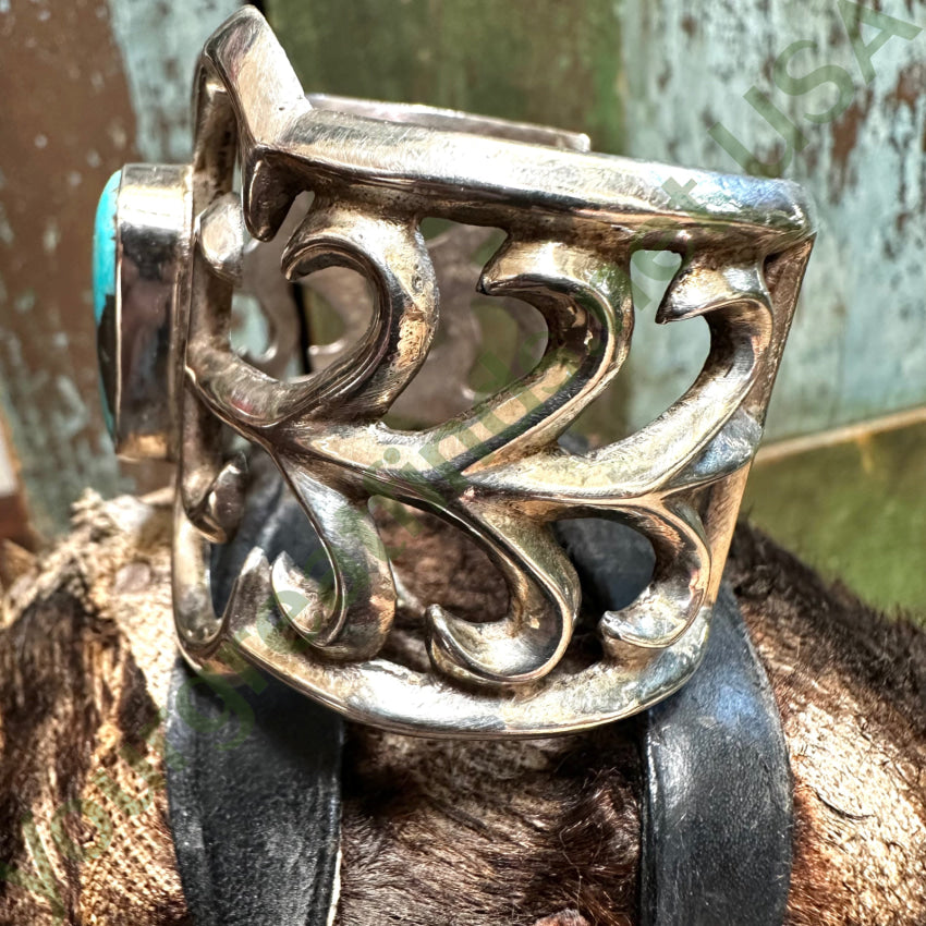Vintage Navajo Tufa Cast Sterling Silver & Turquoise Cuff Bracelet Bracelet