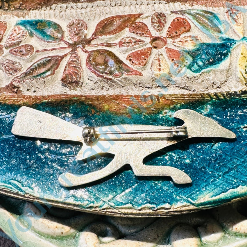 Vintage Navajo Tufa Stone Cast Sterling Silver Roadrunner Pin