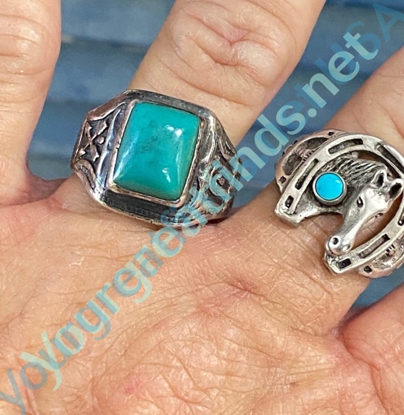 Vintage Navajo Turquoise Ring Time Worn Sterling Silver Size 10 Yourgreatfinds