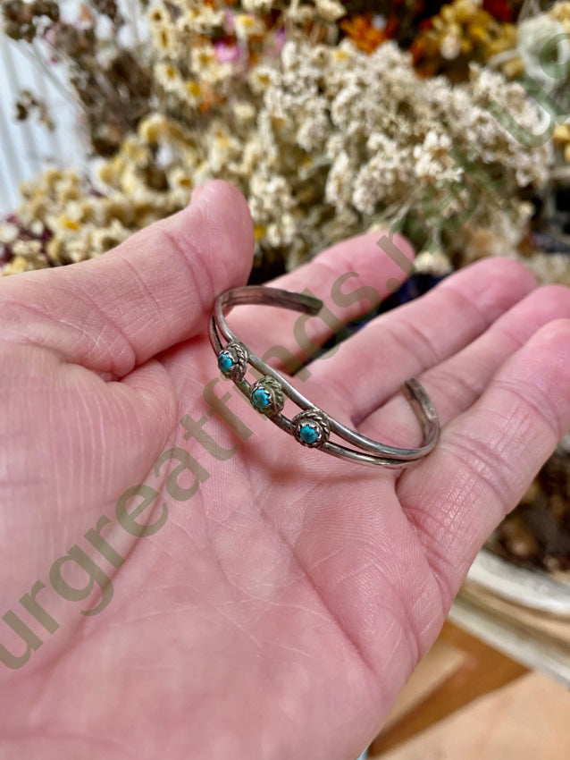 Vintage Navajo Turquoise Sterling Silver Childs Bracelet Bracelets