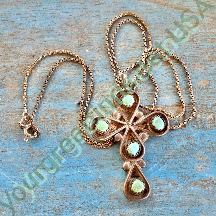 Vintage Navajo Turquoise Sterling Silver Cross Necklace Yourgreatfinds