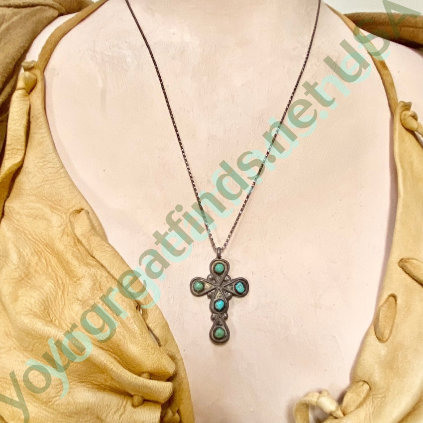 Vintage Navajo Turquoise Sterling Silver Cross Necklace Yourgreatfinds