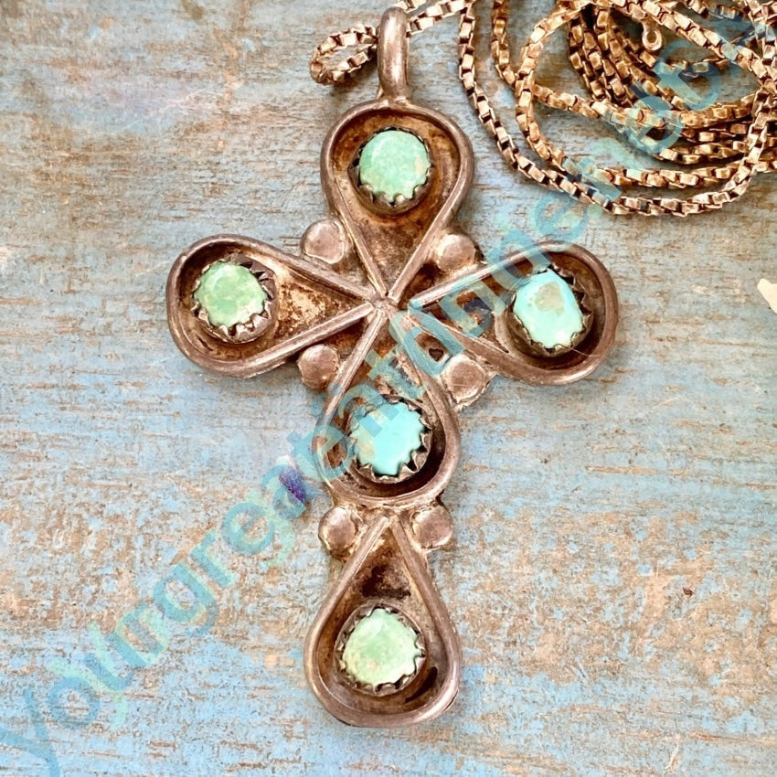 Vintage Navajo Turquoise Sterling Silver Cross Necklace Yourgreatfinds