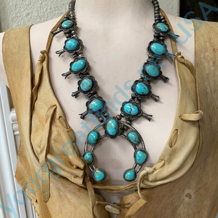 Vintage Zuni Turquoise Squash Blossom Necklace - Ruby Lane