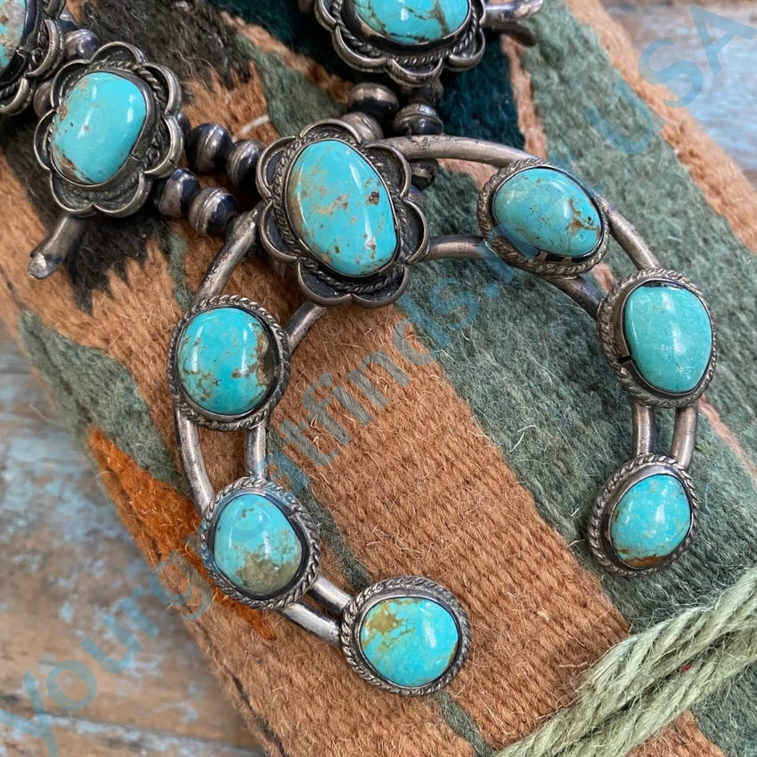 Vintage Navajo Turquoise Sterling Silver Squash Blossom Necklace Squash Blossom Necklace
