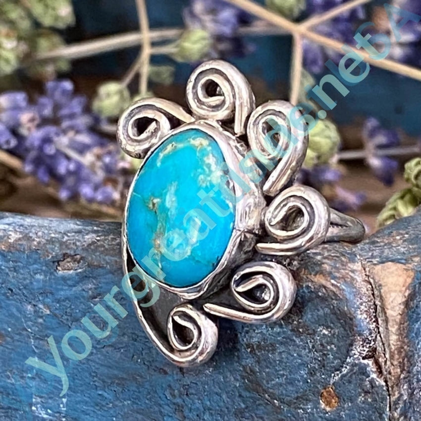 Vintage Navajo Turquoise Sterling Silver Swirl Ring 6 Yourgreatfinds