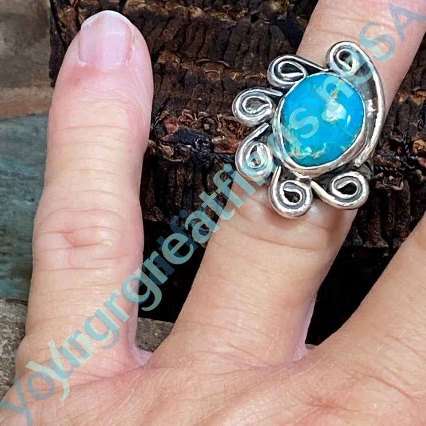 Vintage Navajo Turquoise Sterling Silver Swirl Ring 6 Yourgreatfinds