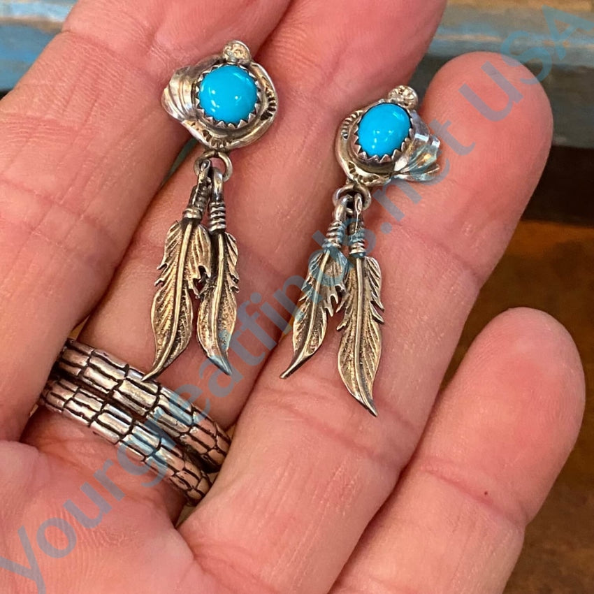 Sterling Silver 925 Turquoise Feather newest Earrings