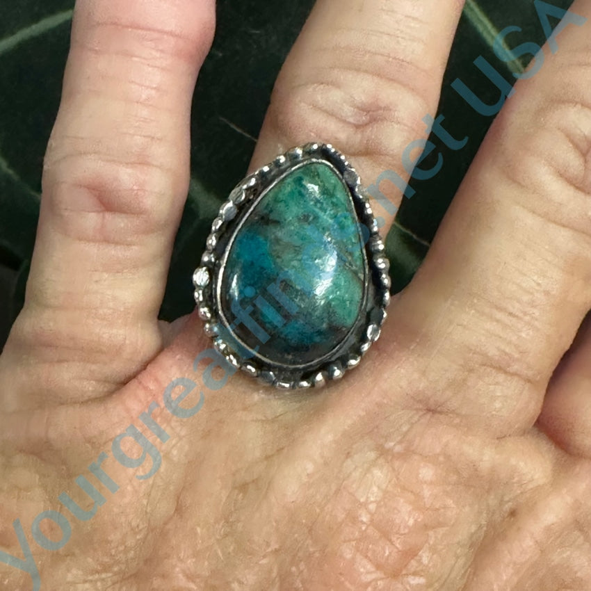 Vintage Navajo Vibrant Bi-Colored Turquoise Ring Sterling Silver Size 7 1/4