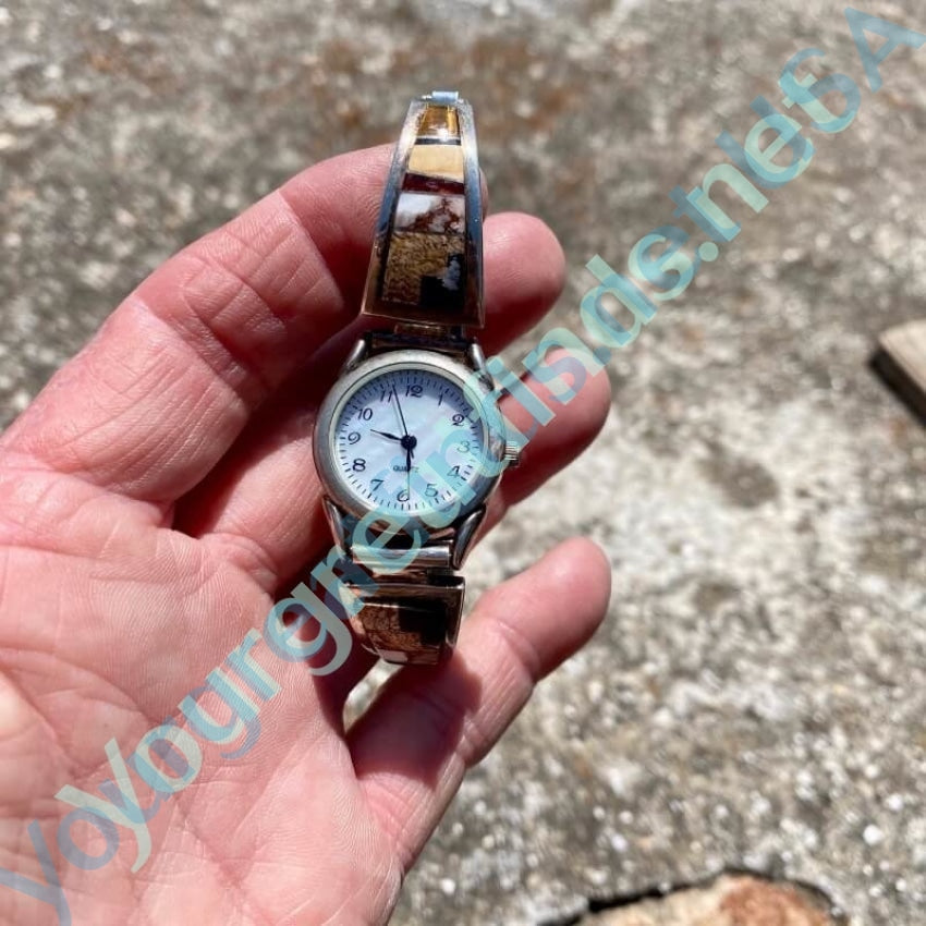 Vintage Navajo Watch Band  Sterling Dinosaur Bone Inlay Begay Yourgreatfinds