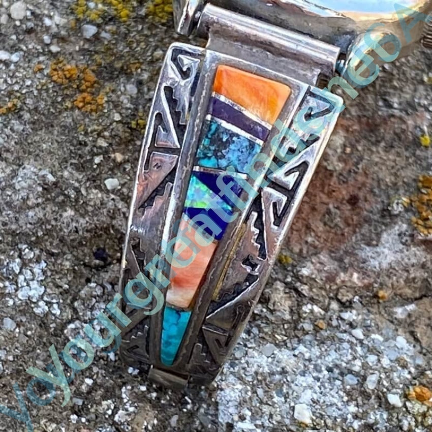 Vintage Navajo Watch Band Sterling Turquoise Inlay Begay Yourgreatfinds
