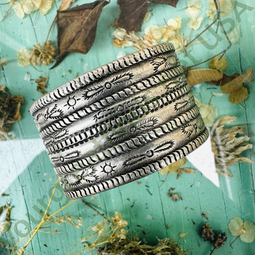 Vintage Navajo Wide Stamp Decorated Cuff Bracelet Bracelet