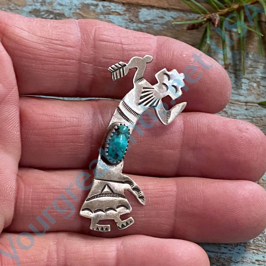 Vintage Navajo Yei Figure Pin Sterling Silver Turquoise