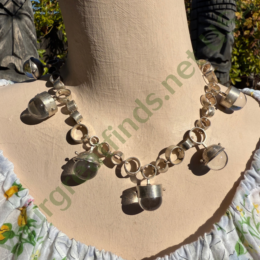Vintage Necklace Mid-Century Modern Sterling Silver Glass necklace