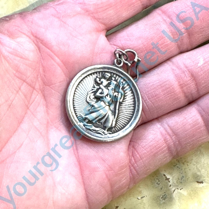 Vintage Nickel Silver Time Worn Smooth St. Christopher Pendant