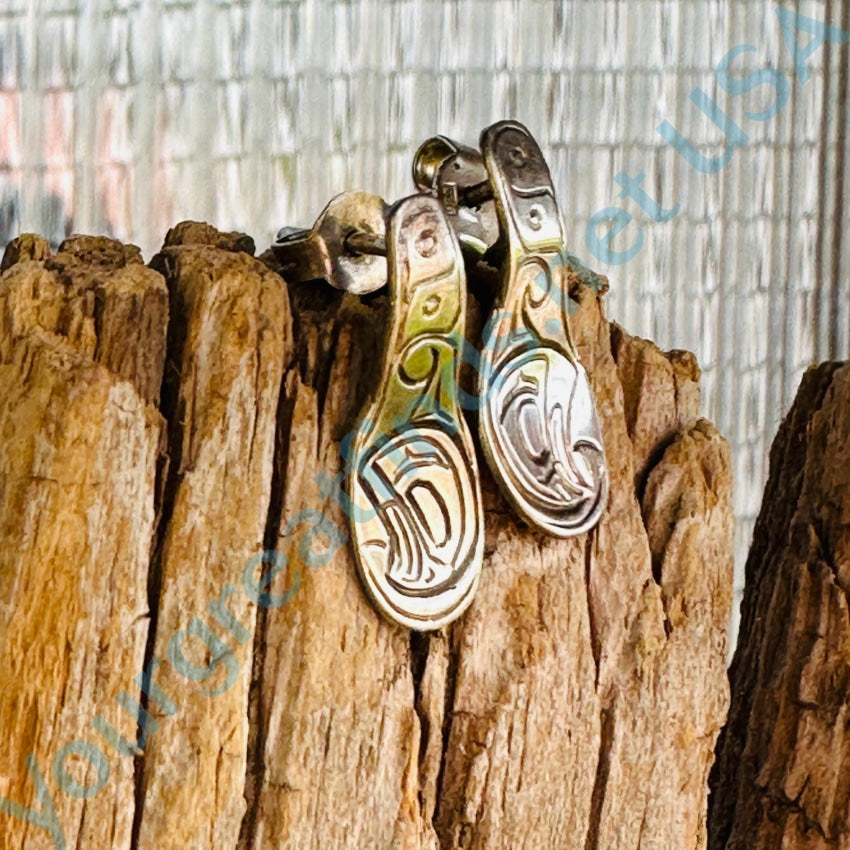Vintage Northwestern Native American Ann Sterling Silver Earrings