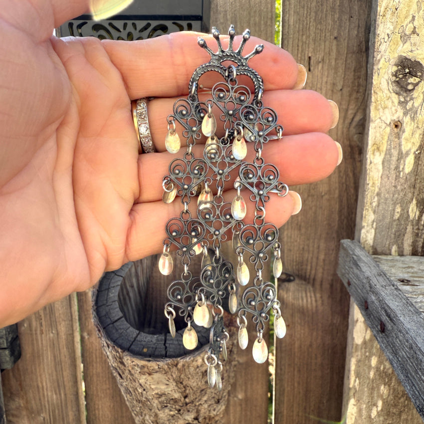 Vintage Norwegian Sterling Silver 925S Solje Heart Crown Wedding Brooch Pin pin