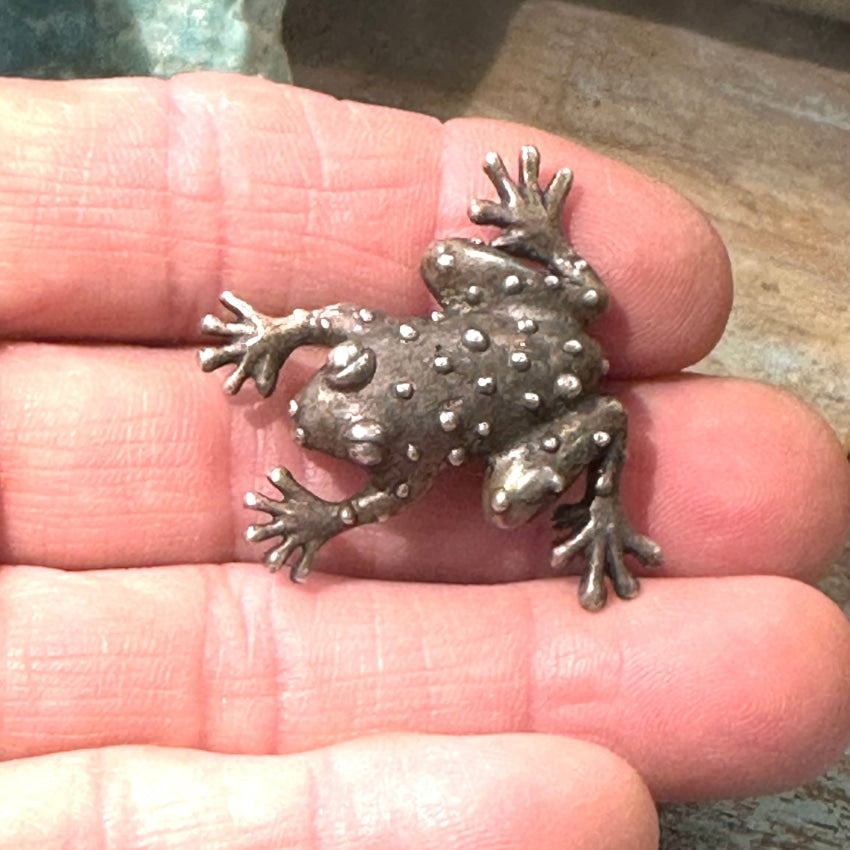 Vintage Nubby Sterling Silver Frog Pin Taxco Mexico