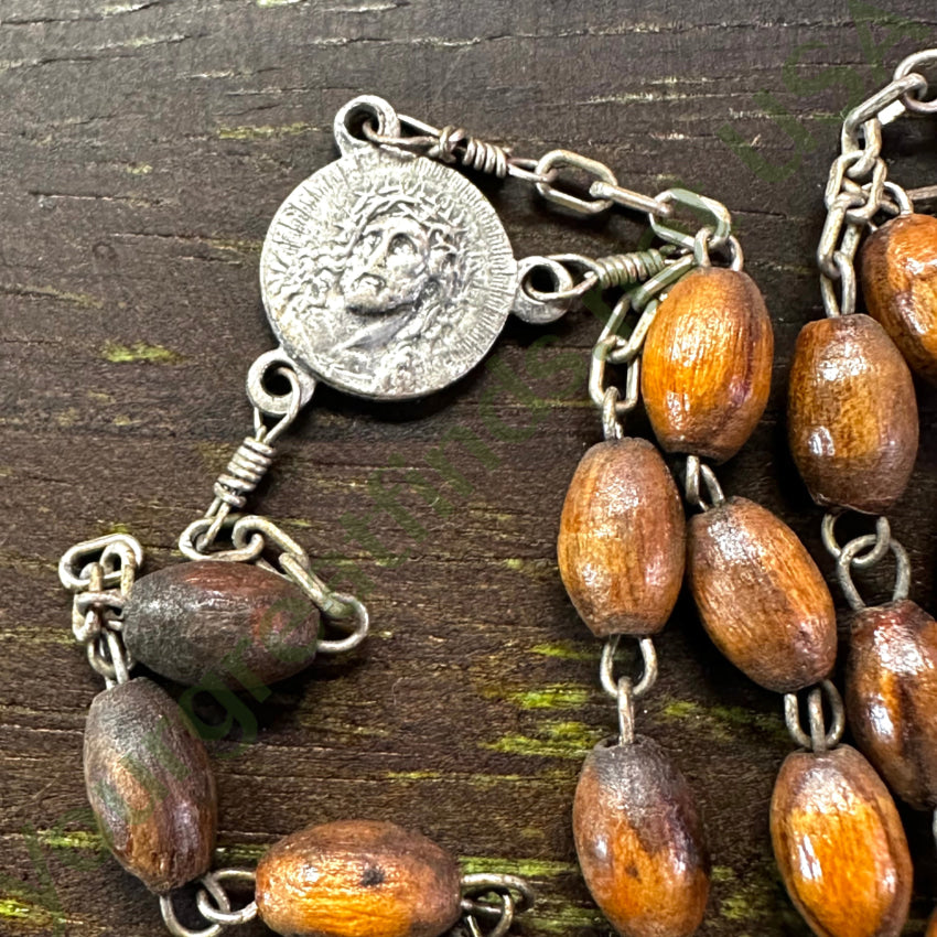 Vintage Olive Wood Bead Rosary Jerusalem Rosary Necklace