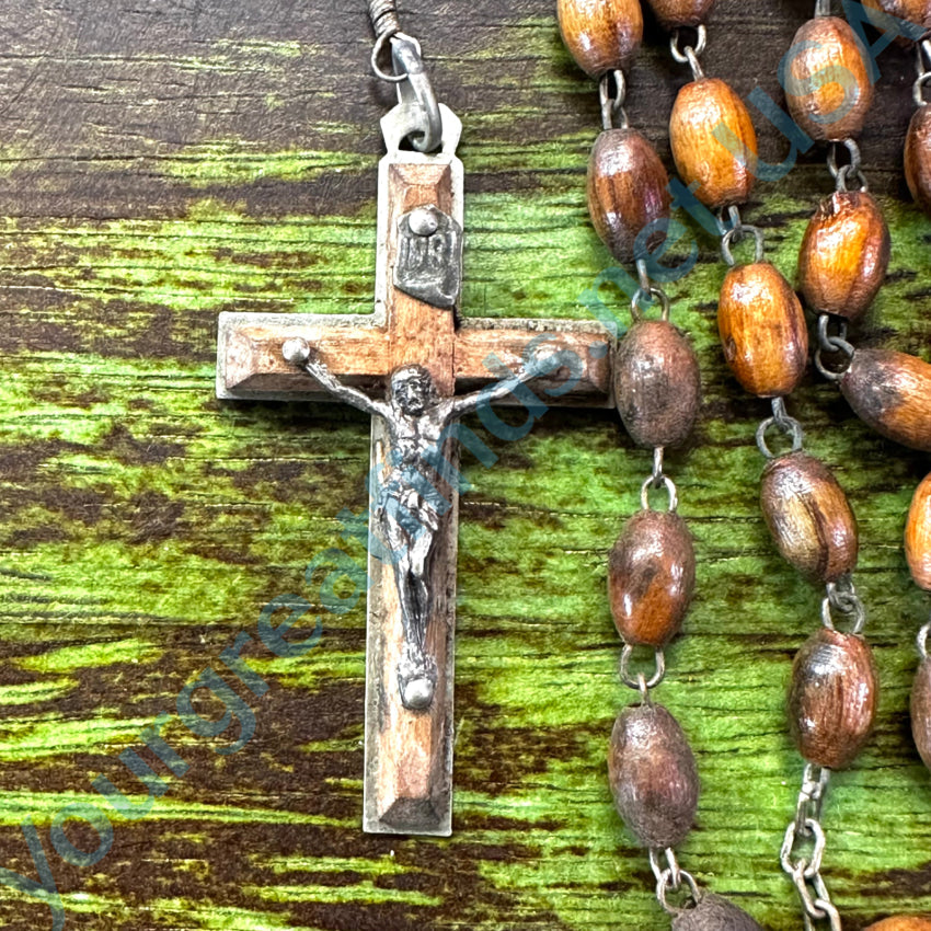 Vintage Olive Wood Bead Rosary Jerusalem Rosary Necklace