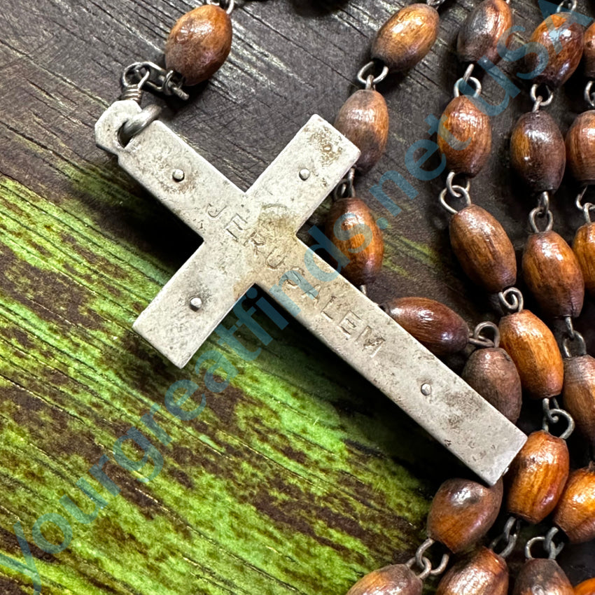 Vintage Olive Wood Bead Rosary Jerusalem Rosary Necklace