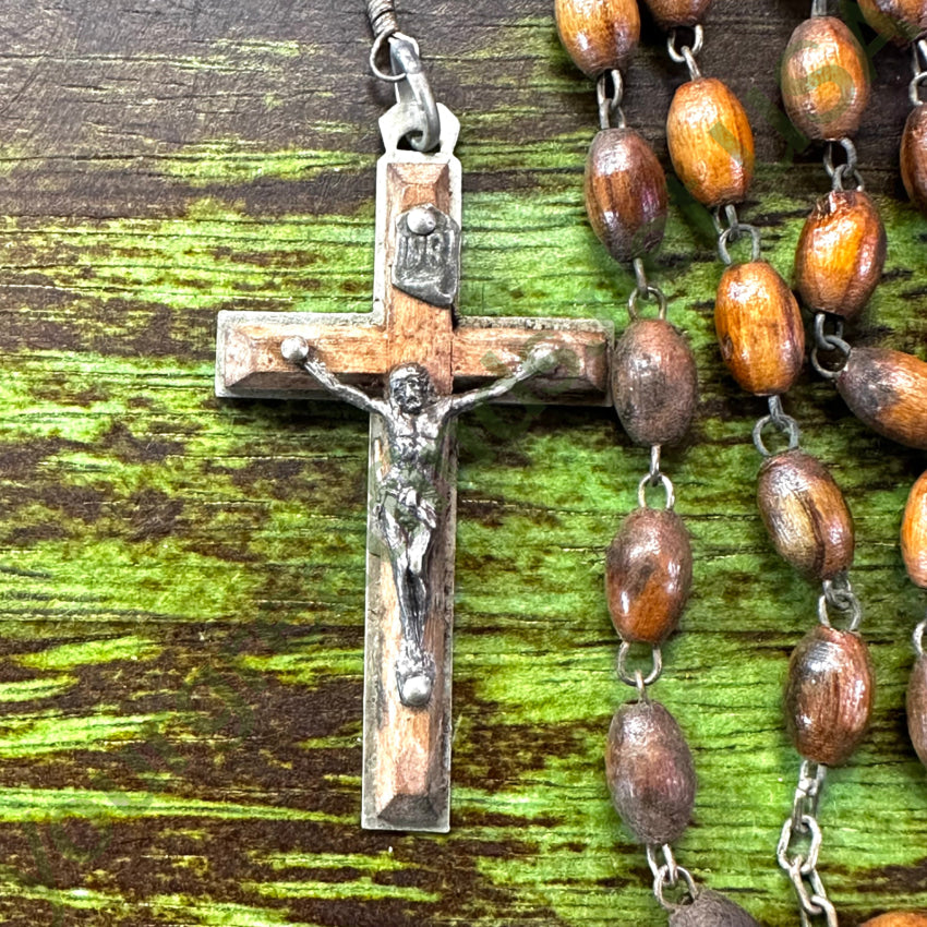 Vintage Olive Wood Bead Rosary Jerusalem Rosary Necklace