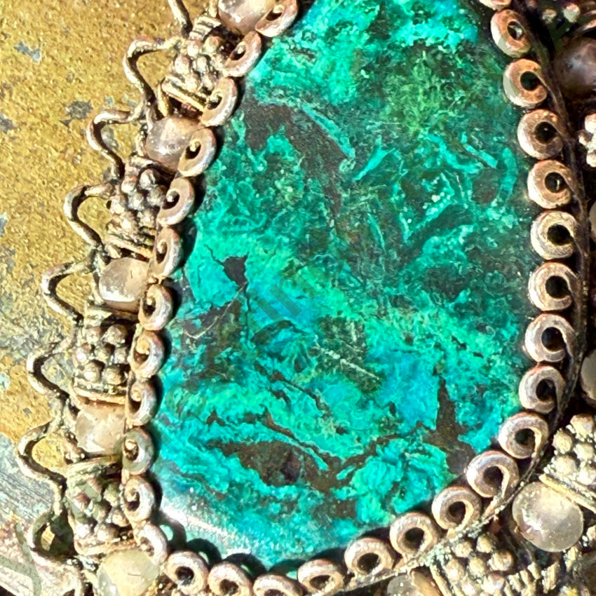 Vintage Pendant Pin Sterling Silver Malachite Chrysocolla pendant pin