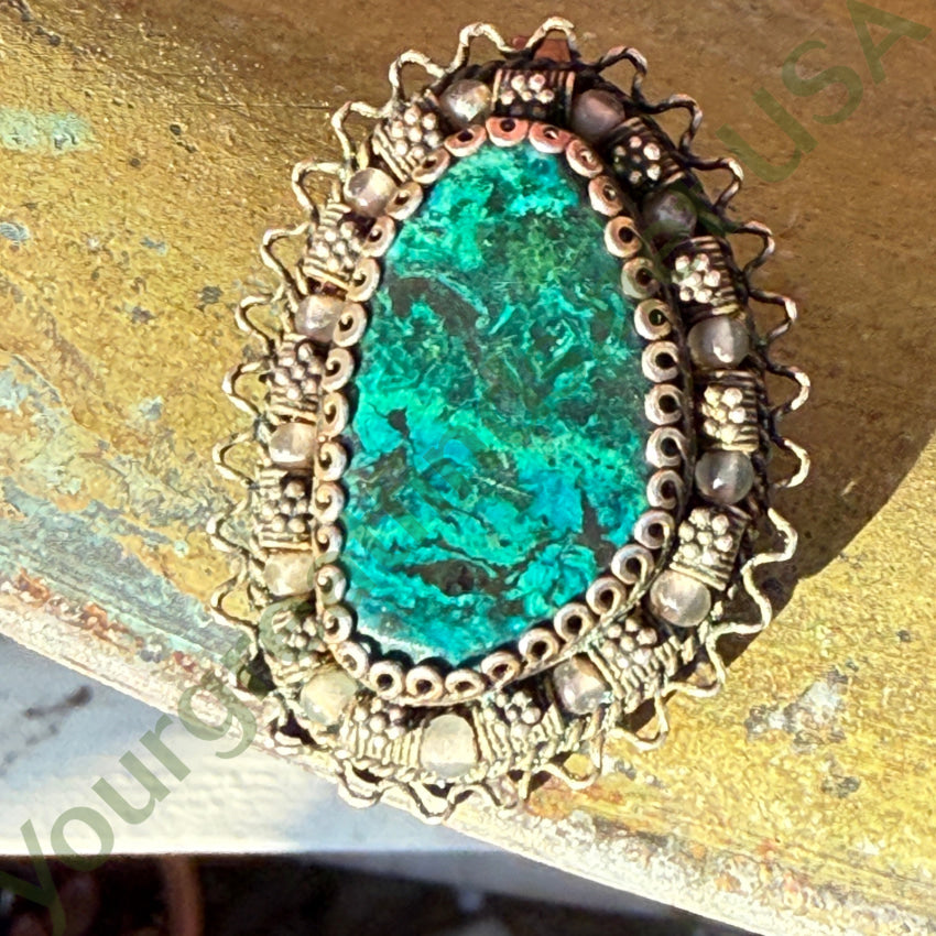 Vintage Pendant Pin Sterling Silver Malachite Chrysocolla pendant pin