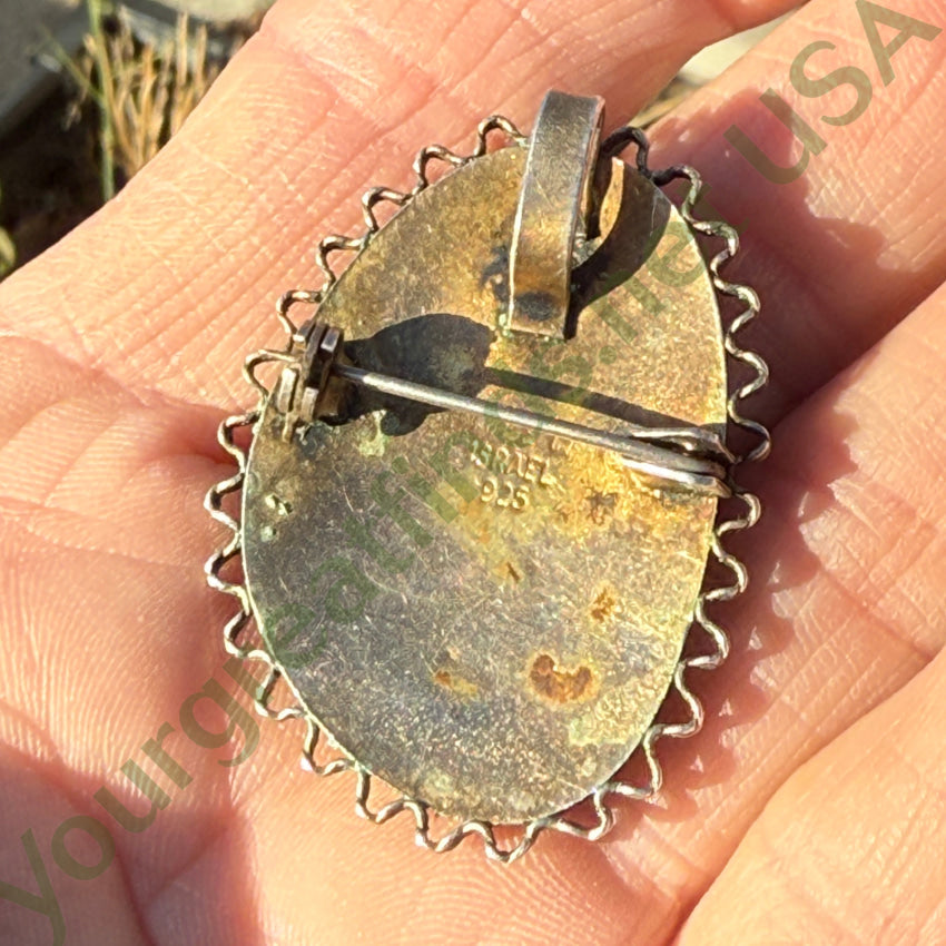 Vintage Pendant Pin Sterling Silver Malachite Chrysocolla pendant pin