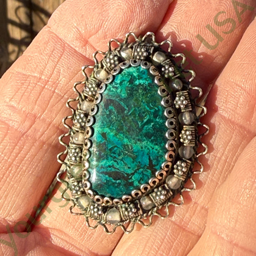 Vintage Pendant Pin Sterling Silver Malachite Chrysocolla pendant pin