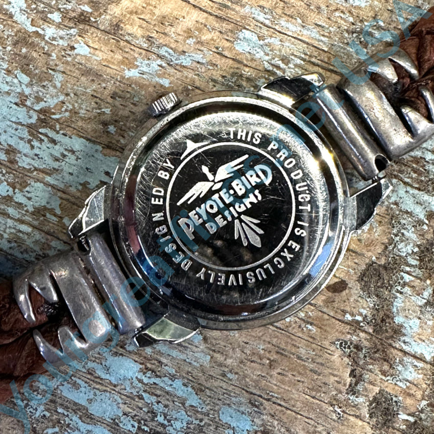 Vintage Peyote Bird Brown Leather Sterling Silver Watch