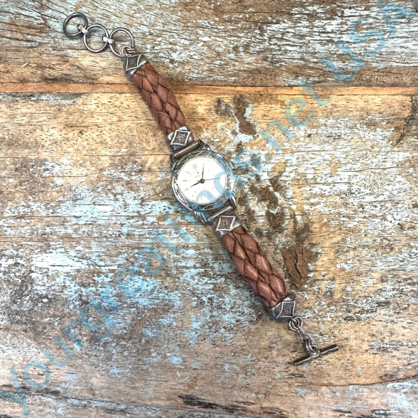 Vintage Peyote Bird Brown Leather Sterling Silver Watch