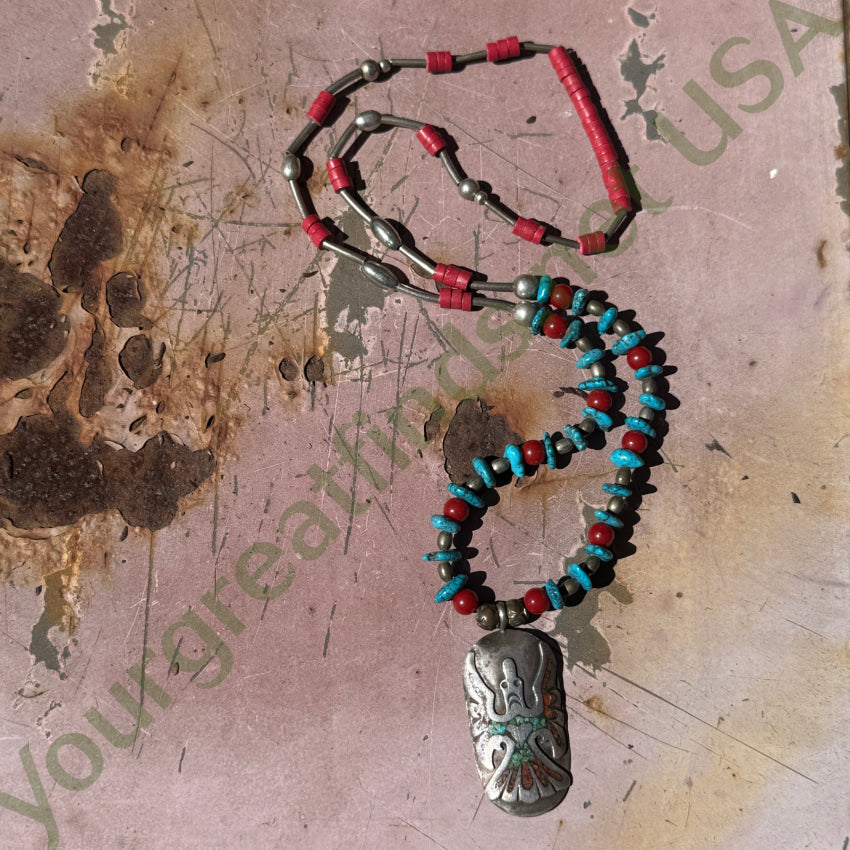 Vintage Phoenix Bird Sterling Silver & Shiprock Mosaic Necklace necklace