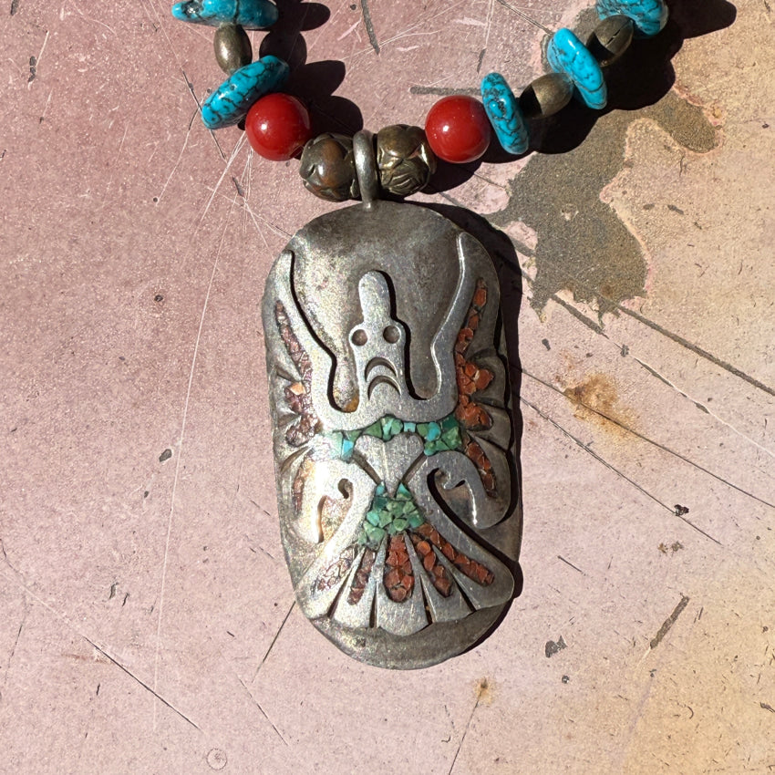 Vintage Phoenix Bird Sterling Silver & Shiprock Mosaic Necklace necklace