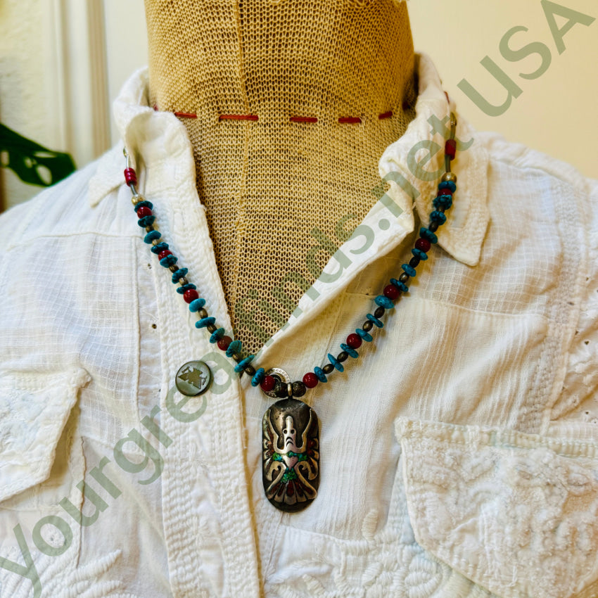 Vintage Phoenix Bird Sterling Silver & Shiprock Mosaic Necklace necklace