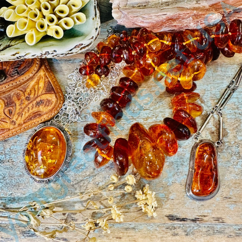 Antique color Baltic amber barrel shape necklace - | Best Amber necklaces