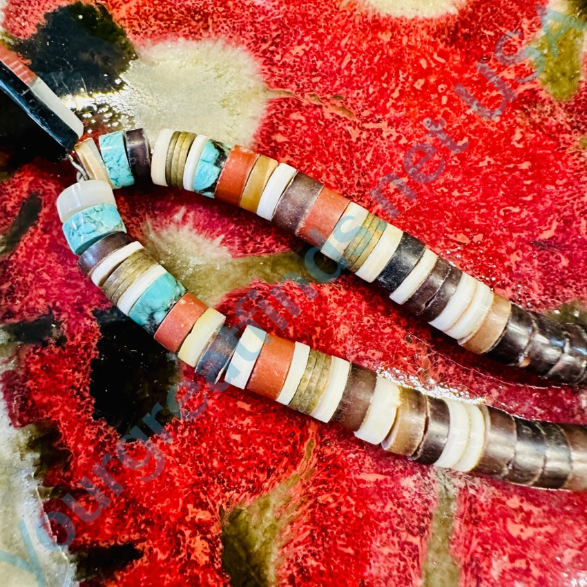 Vintage Pueblo Indian Heishi Bead Necklace &amp; Pendant
