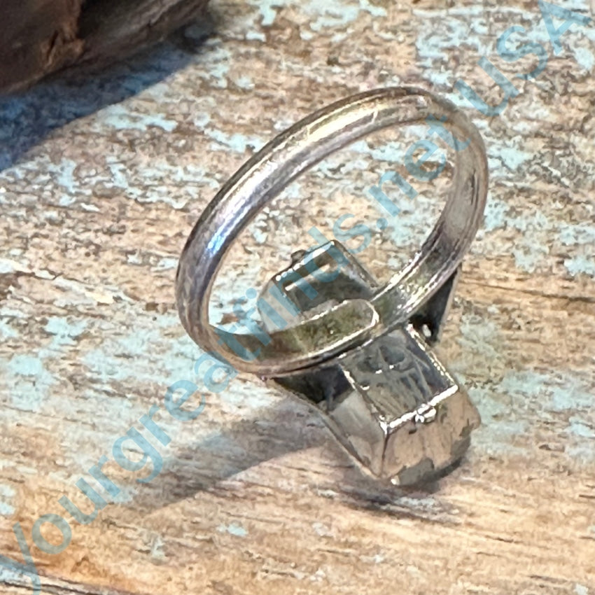 Vintage Quartz Rock Crystal W/ Carved Crane Ring Sterling Silver Adjustable
