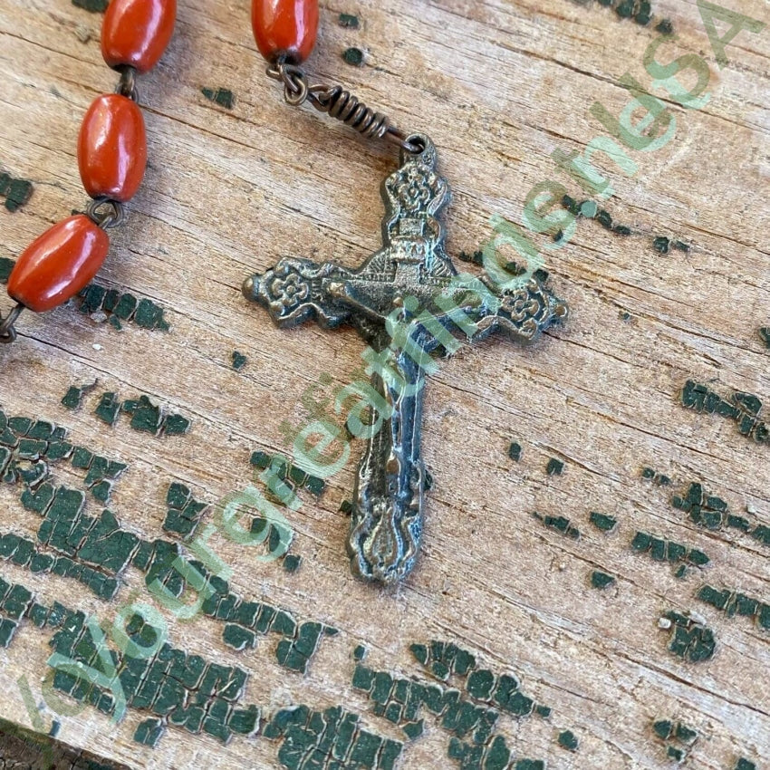Vintage Red  Enamel Bead Rosary Yourgreatfinds