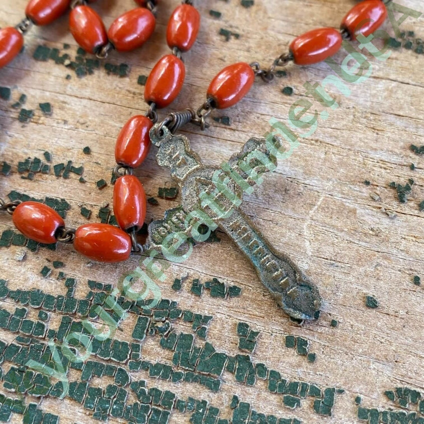 Vintage Red  Enamel Bead Rosary Yourgreatfinds