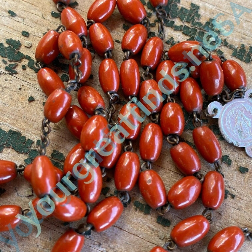Vintage Red  Enamel Bead Rosary Yourgreatfinds