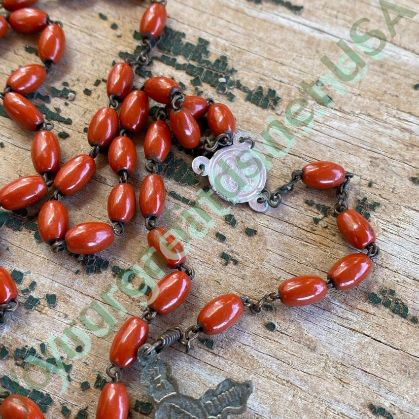 Vintage Red  Enamel Bead Rosary Yourgreatfinds