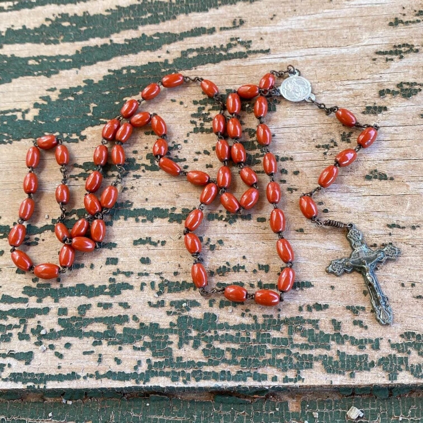 Vintage Red  Enamel Bead Rosary Yourgreatfinds