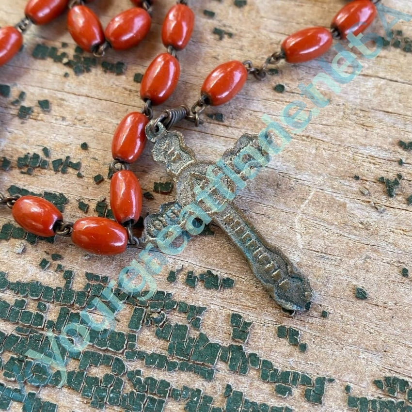 Vintage Red  Enamel Bead Rosary Yourgreatfinds