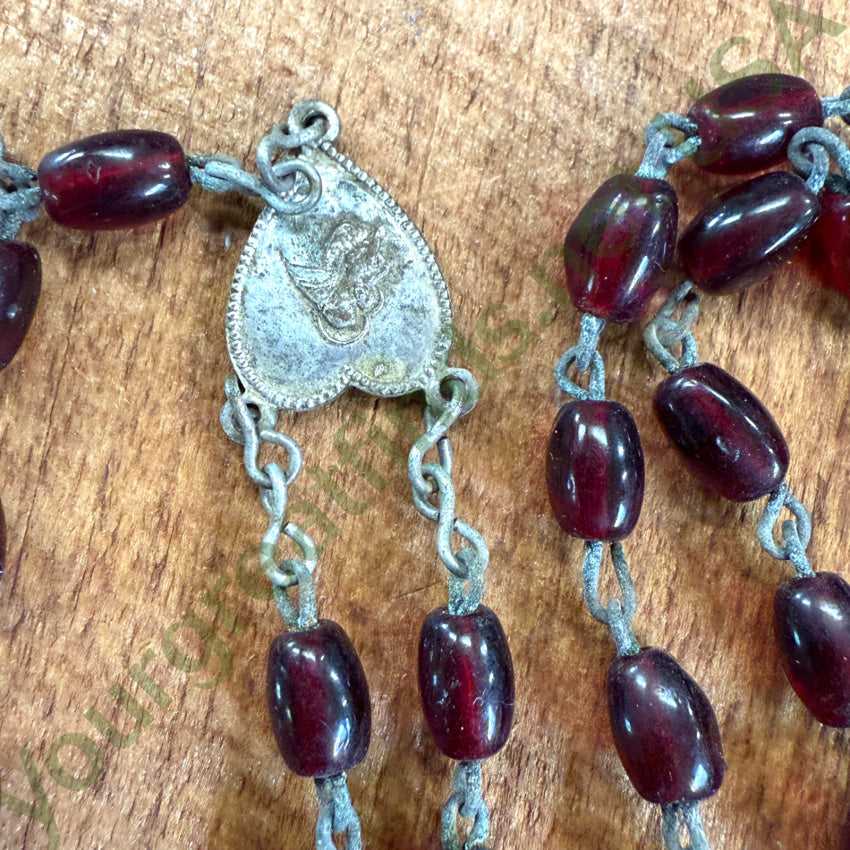 Vintage Red Glass Bead Rosary Necklaces