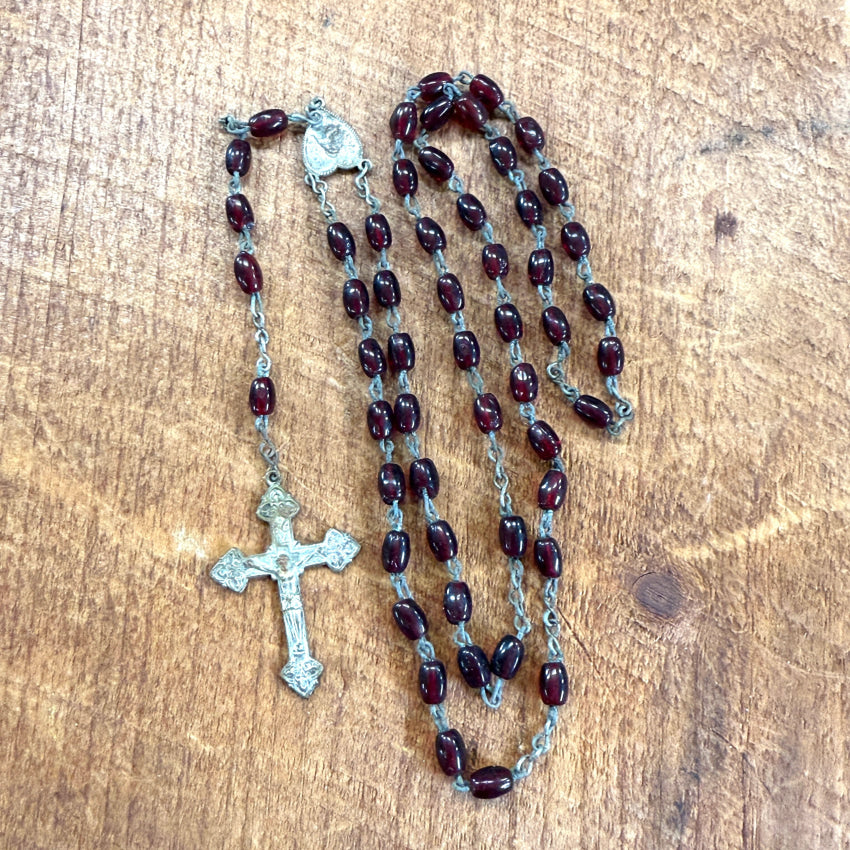 Vintage Red Glass Bead Rosary Necklaces