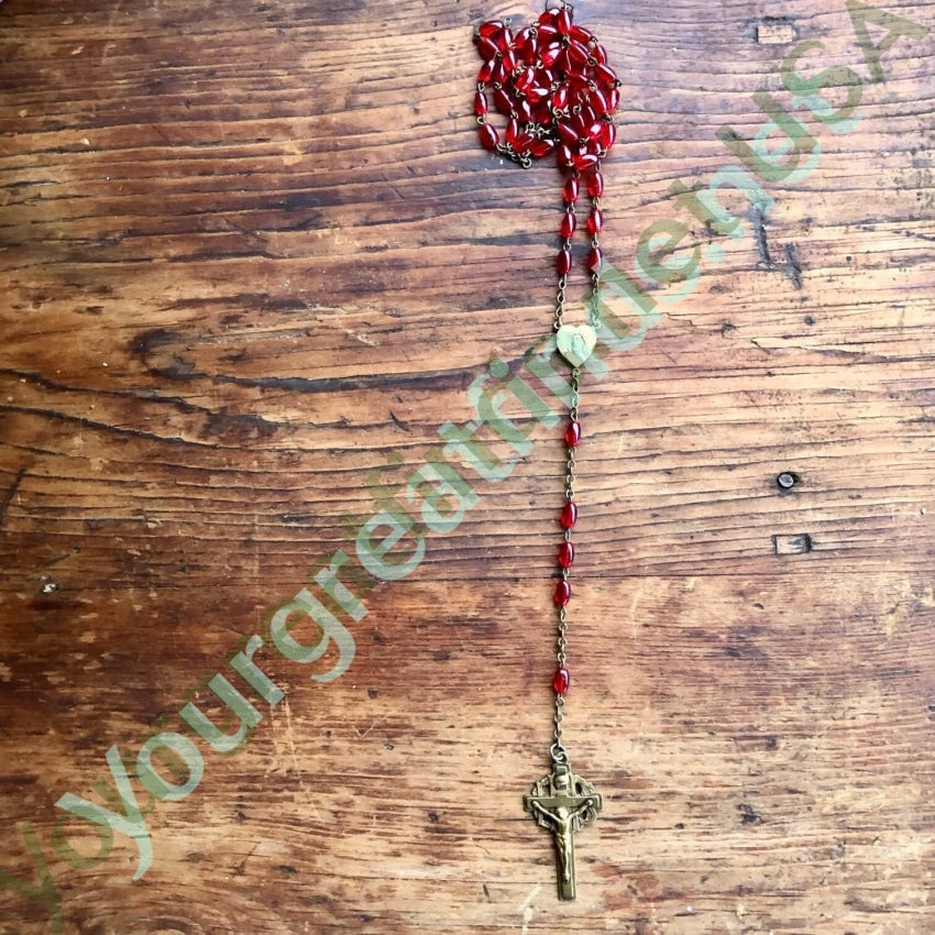 Vintage Red Glass Bead Rosary Yourgreatfinds